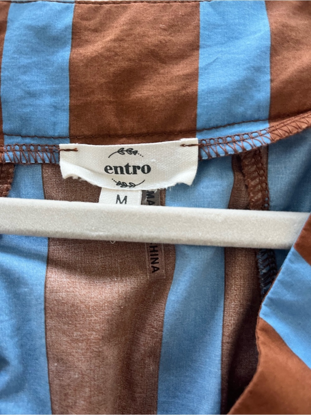 entro Blue & Brown Striped V-Neck Puff Sleeve Mini Dress - Picture 4 of 4